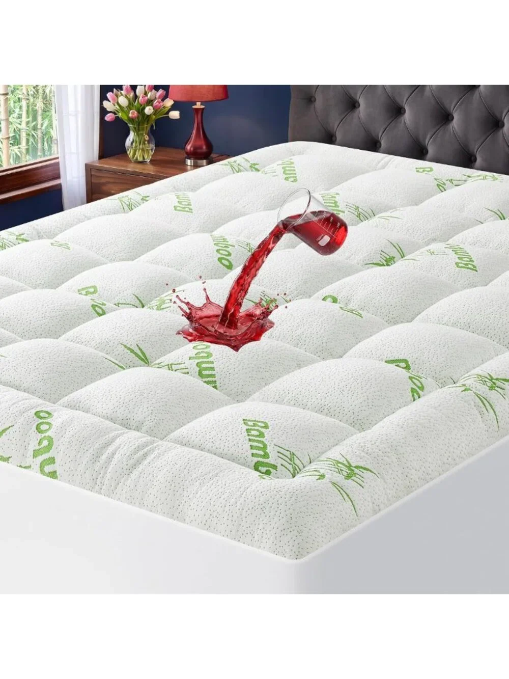 Extra Thick Waterproof Queen Mattress Topper - Cooling Bamboo Pad for Back Pain